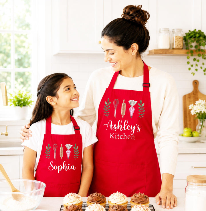 Personalized Apron for Mom &amp; Kids, Custom Name Cooking Apron, Matching Mother Daughter Son Aprons, Mommy and Me Baking Gift, Kitchen Gift