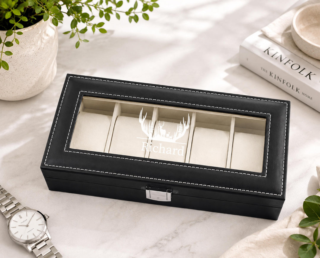 Personalized Watch Box for Men, Custom Engraved Watch Case, Watch Organizer, Husband Boyfriend Dad Gift, Anniversary Groomsmen Gift
