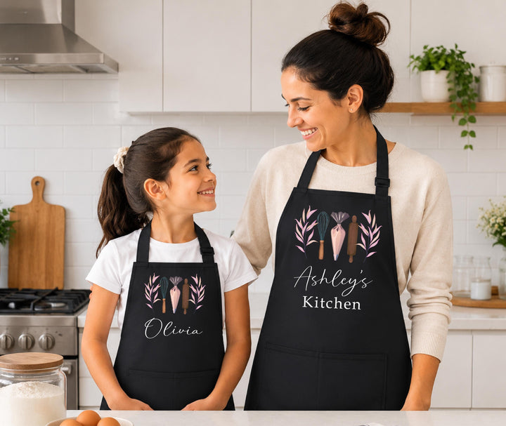 Personalized Mom and Daughter Cotton Aprons – Matching&nbsp;Baking aprons With Names