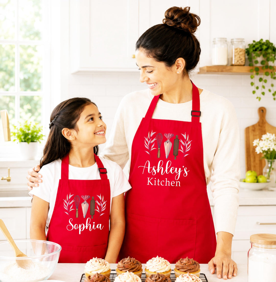 Personalized Mom and Daughter Cotton Aprons – Matching&nbsp;Baking aprons With Names