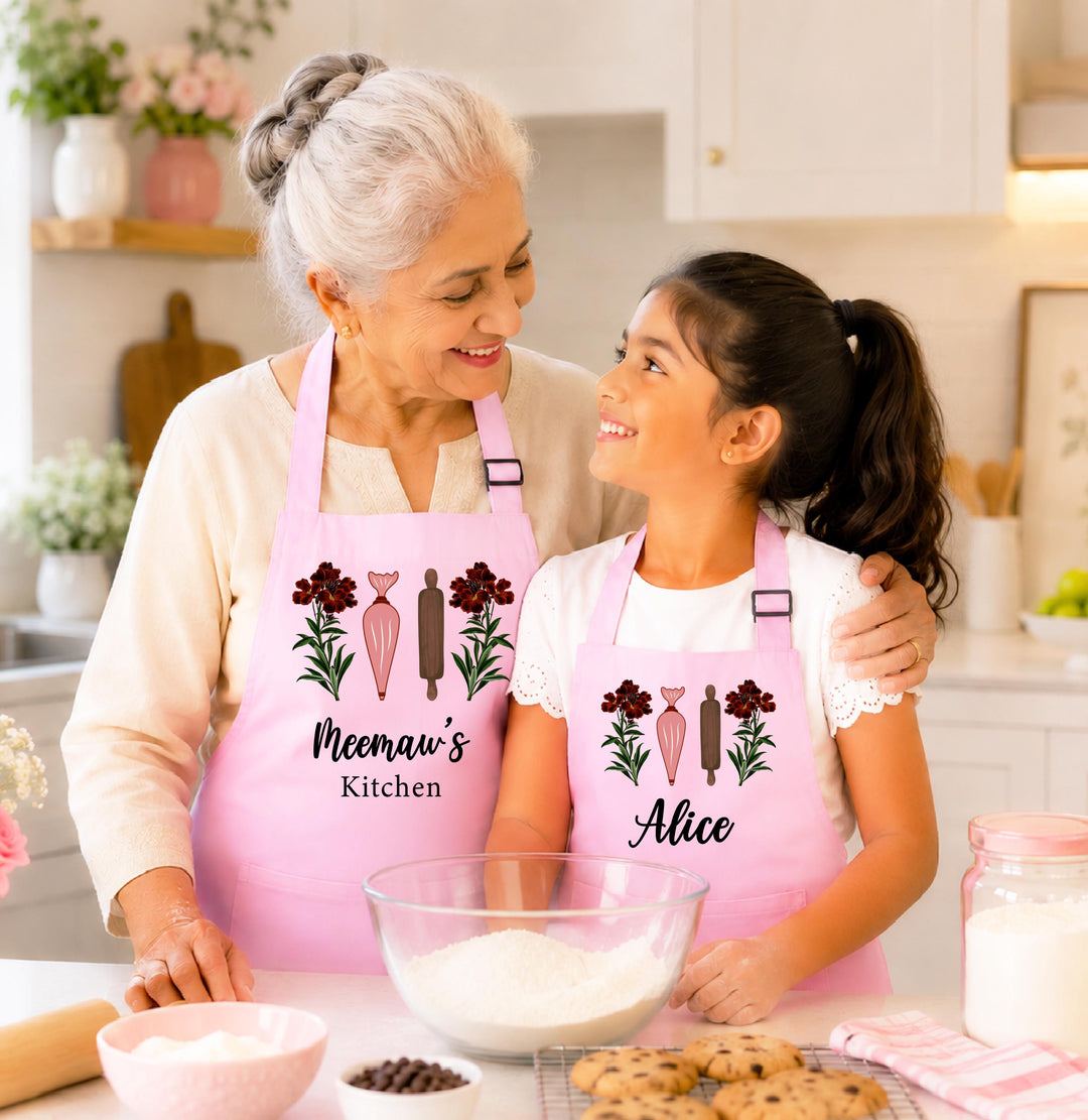Personalized&nbsp;Mommy and Me Baking Gift Apron, Mom Daughter Matching Aprons, Grandma Granddaughter Apron, Custom Name Kids Apron