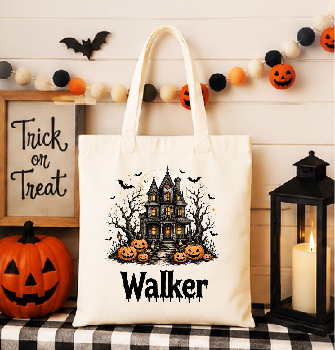 Custom name Halloween Trick or Treat Bag for Kids, Custom Name Candy Bag, Halloween Tote Bag, Kids Treat Bag, Boo Basket Gift