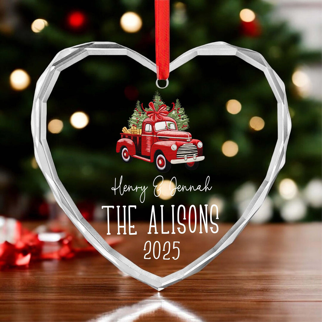 Custom Family Name Red Truck Ornament – Christmas Keepsake for Couples