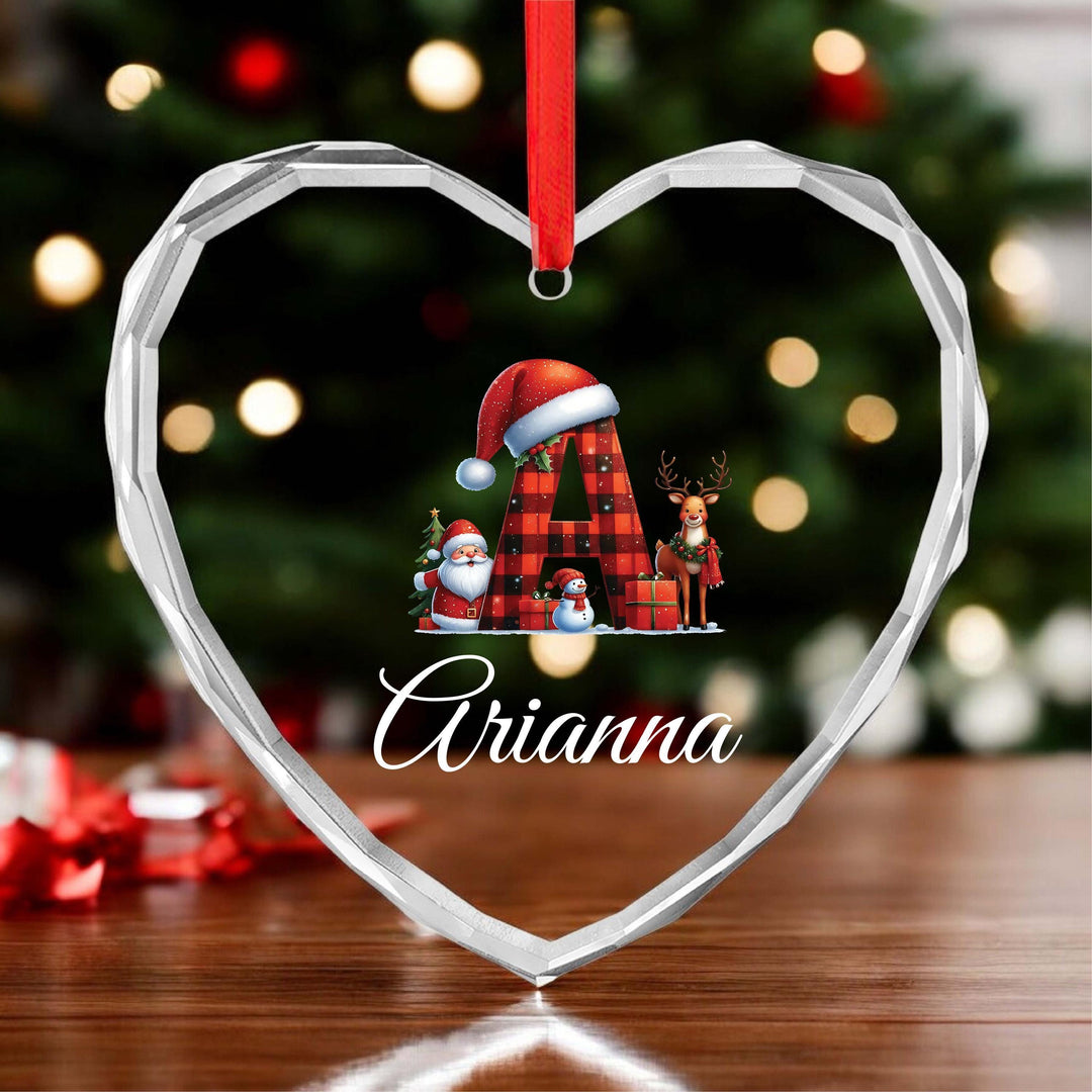 Custom Initial Letter Ornament – Santa & Reindeer Christmas Keepsake