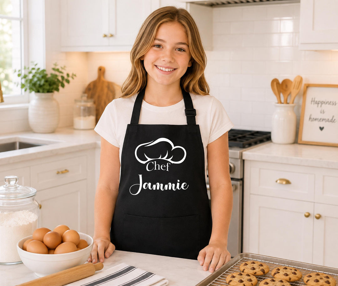 Personalized Kids Apron with Name, Custom Little Chef Apron, Kids Baking Apron, Boys Girls Cooking Apron, Birthday Gift for Kids