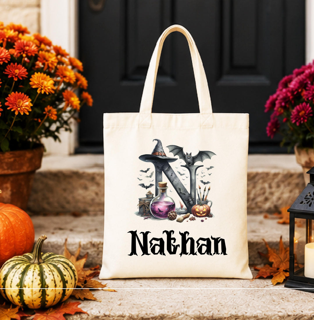 Personalized Witch Initial Halloween Trick-or-Treat Bag for Kids