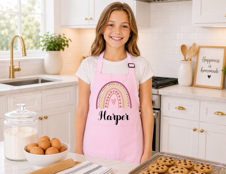 Custom Name Boho Rainbow Kids Apron – Birthday Chef Gift