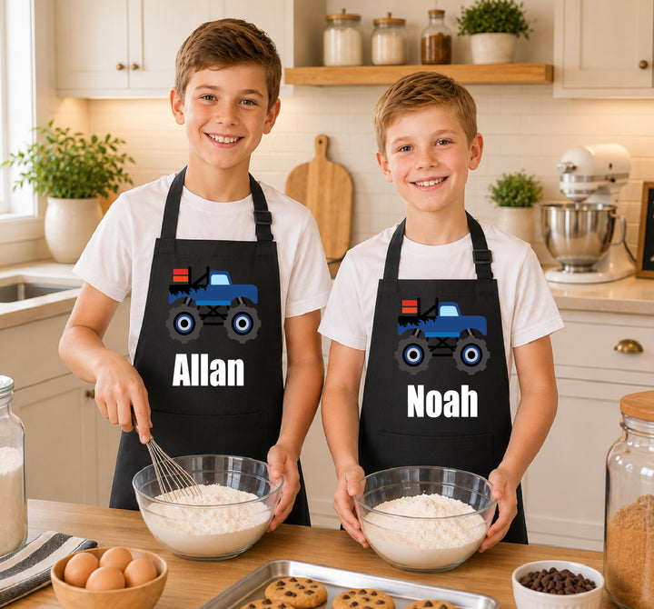 Custom Name Monster Truck Apron for Boys – Chef Gift