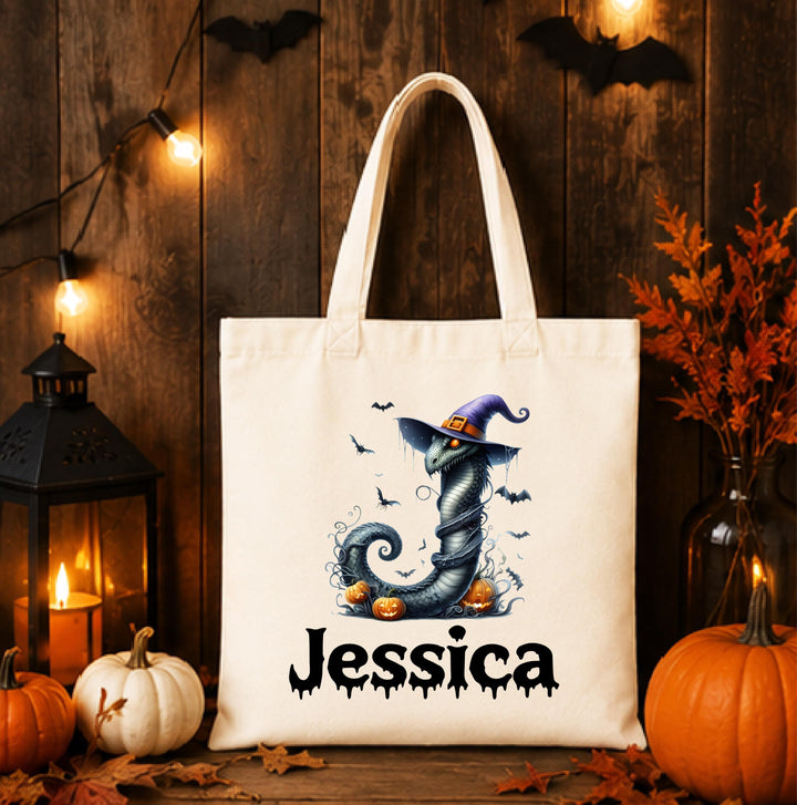 Personalized Witch Pumpkin Halloween Tote – Custom Name Bag
