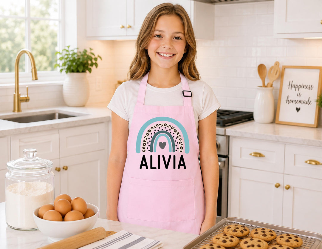 Custom Name Rainbow Kids Apron – Little Chef Birthday Gift