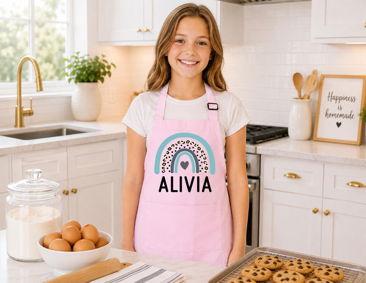 Custom Name Rainbow Kids Apron – Little Chef Birthday Gift