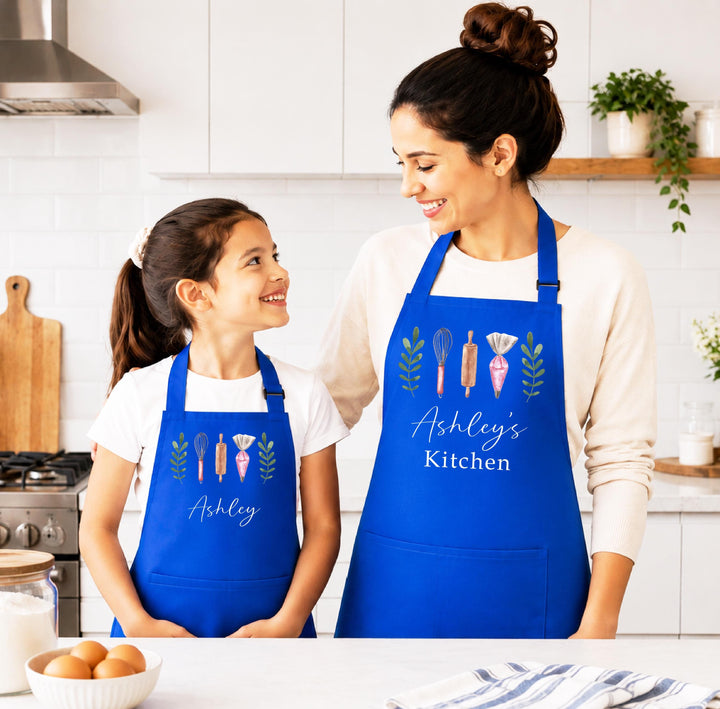 Personalized Apron for Mom &amp; Kids, Custom Name Cooking Apron, Matching Mother Daughter Son Aprons, Mommy and Me Baking Gift, Kitchen Gift