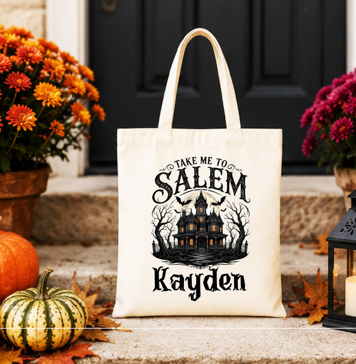 Personalized Salem Witch Halloween Tote – Custom Name Bag