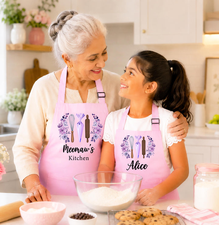 Personalized Apron, Mom and Daughter Matching Aprons, Grandma Granddaughter Apron, Custom Name Apron, Kids Baking Apron, Gift for Mom