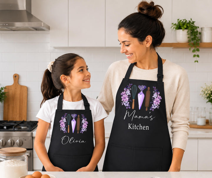 Personalized Apron, Mom and Daughter Matching Aprons, Grandma Granddaughter Apron, Custom Name Apron, Kids Baking Apron, Gift for Mom