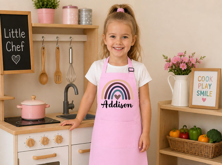 Custom Name Baking Apron for Girls, Toddler Cooking Apron, Little Chef Gift, Boho Rainbow Apron