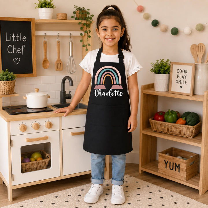 Custom Name Rainbow Apron – Holiday Gift for Girls