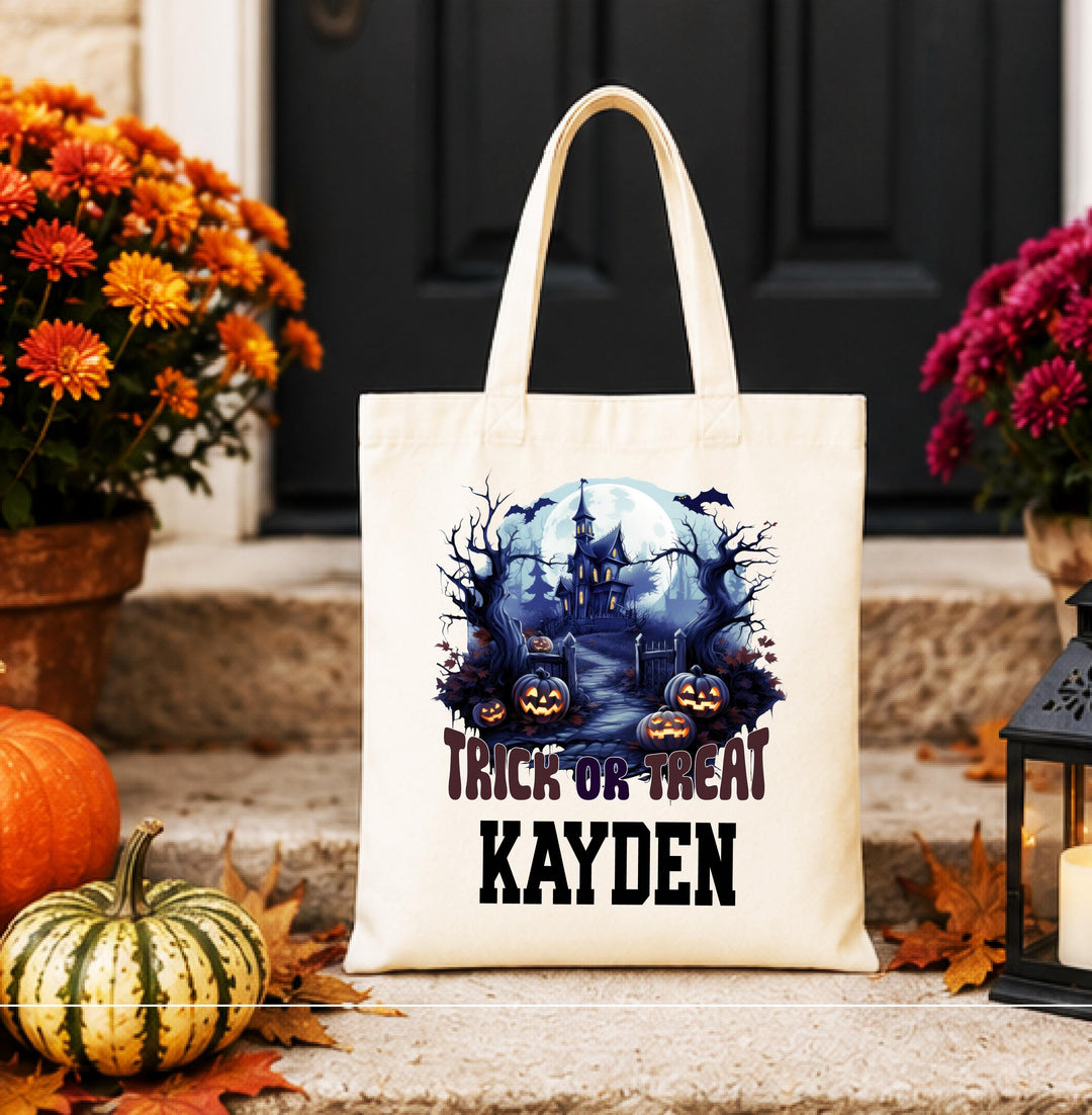 Custom name Halloween Trick or Treat Bag for Kids, Custom Name Candy Bag, Halloween Tote Bag, Kids Treat Bag, Boo Basket Gift