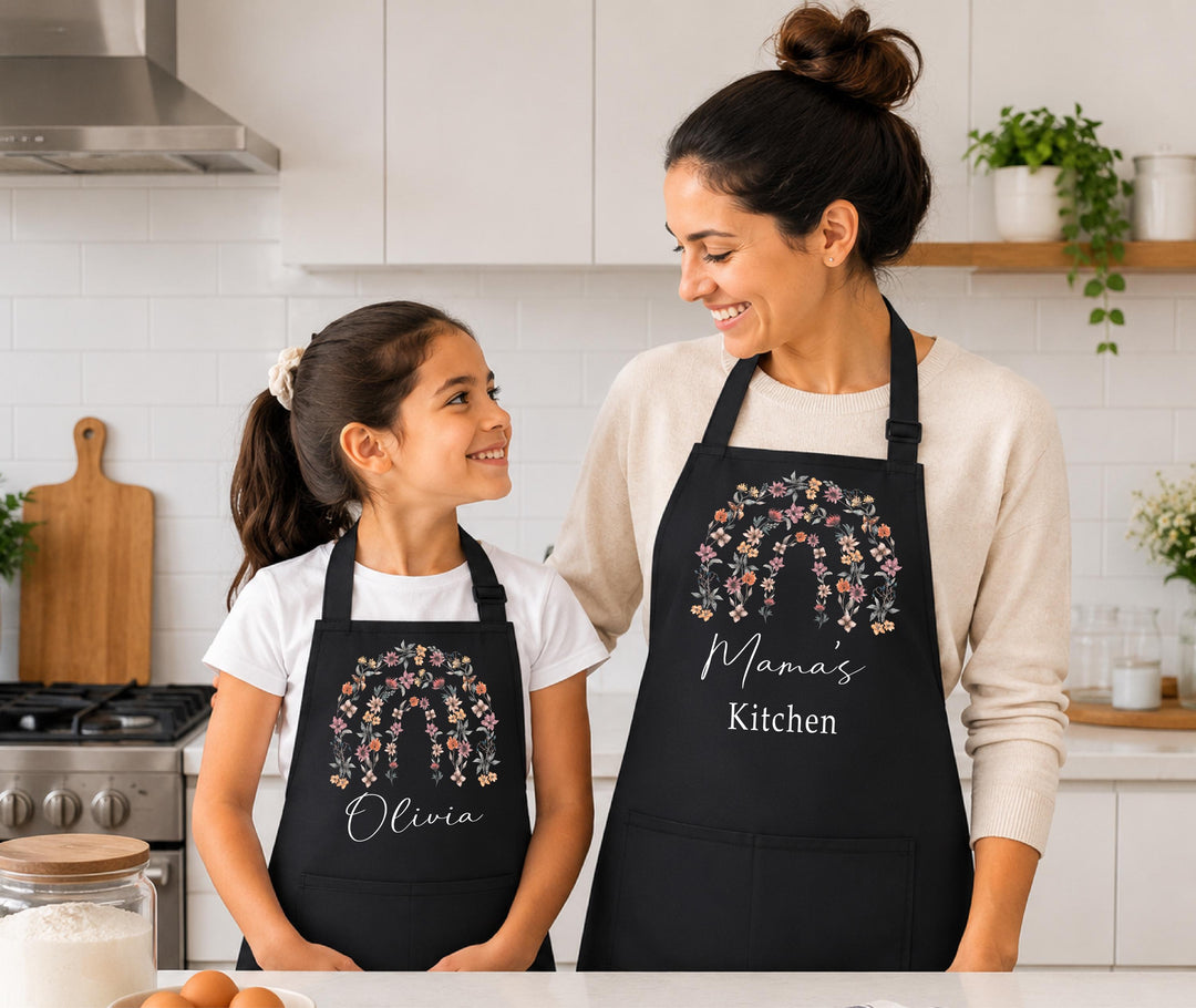 Personalized Apron for Kids &amp; Adults, Custom Name Baking Apron, Mom and Me Aprons, Mother Daughter Matching Apron, Personalized Cooking Gift