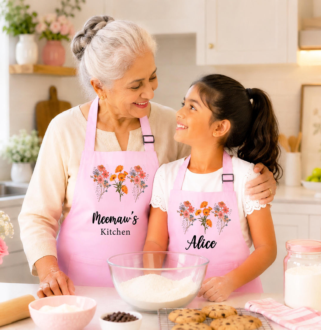 Custom Family Aprons for Mom Grandma &amp; Kids, Personalized Baking Apron, Mother Daughter Cooking Gift, Grandma Granddaughter Matching Aprons