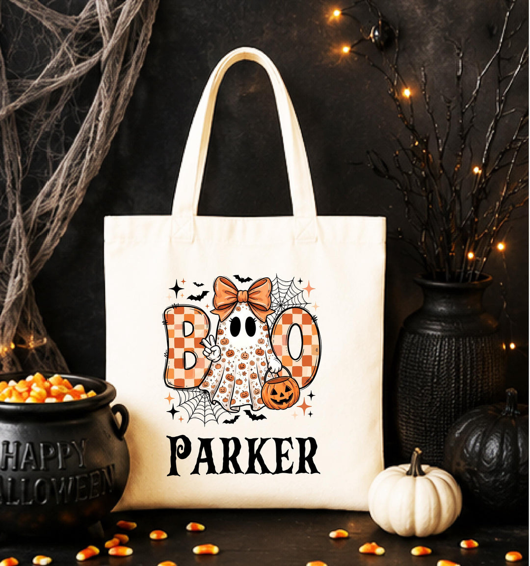 Personalized BOO Ghost Fall Tote – Custom Name Halloween Bag