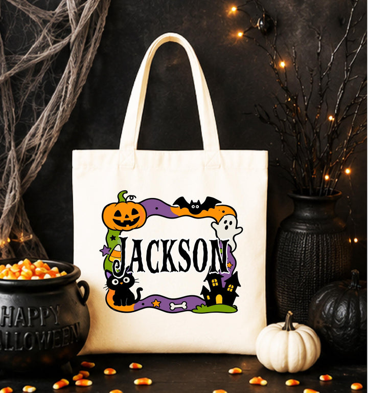 Custom Name Halloween Candy Tote – Reusable Trick-or-Treat Bag