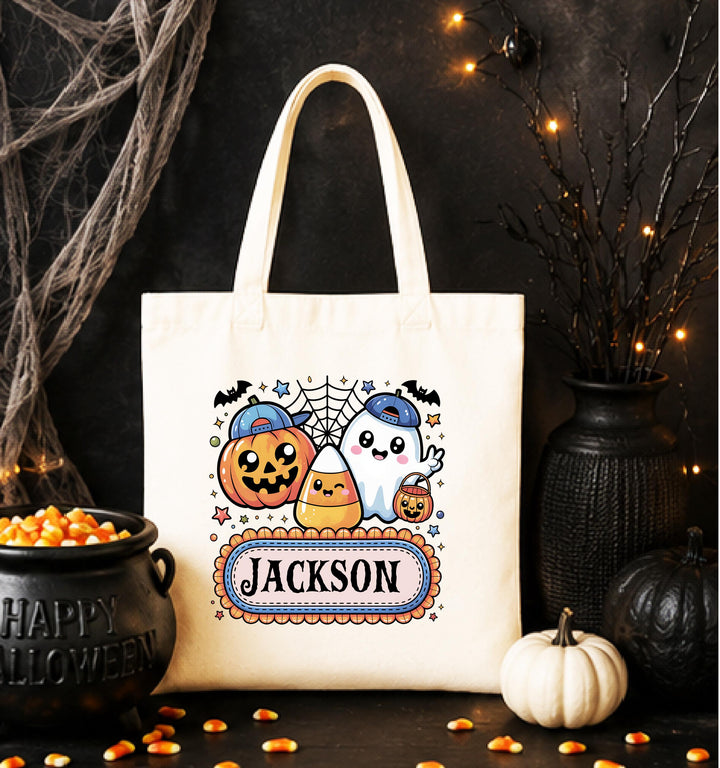 Personalized Ghost Pumpkin Halloween Tote – Custom Name Candy Bag