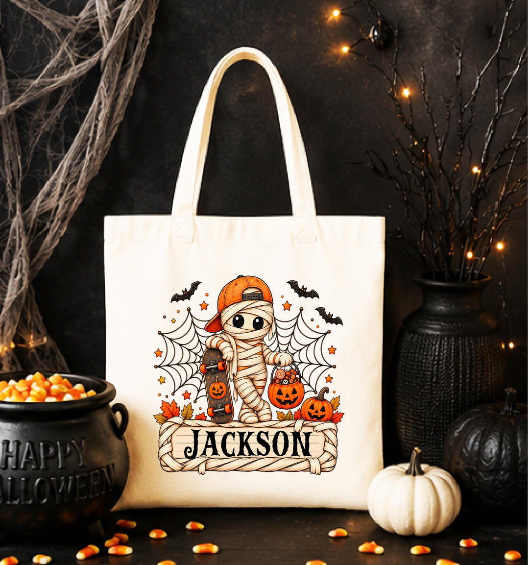 Personalized BOO Ghost Halloween Tote – Custom Name Candy Bag