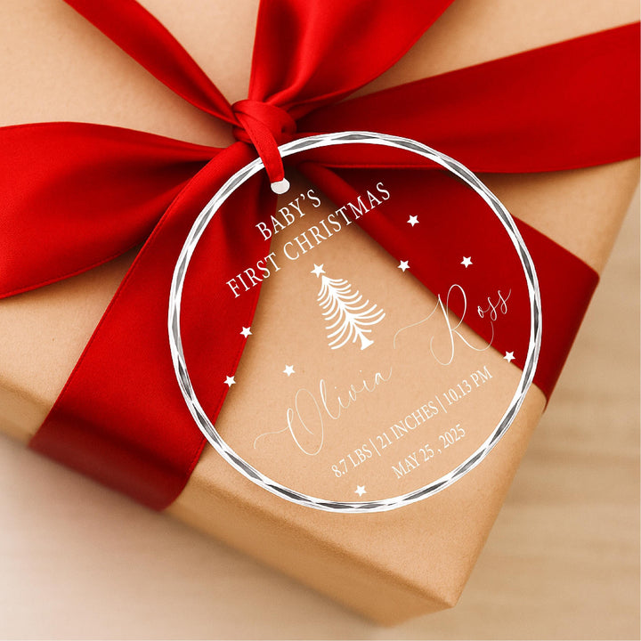 Custom Newborn Birth Stats Glass Ornament – Christmas Keepsake