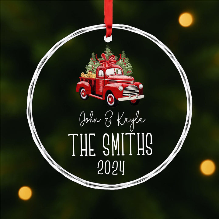 Custom Family Name Red Truck Ornament – Christmas Keepsake for Couples