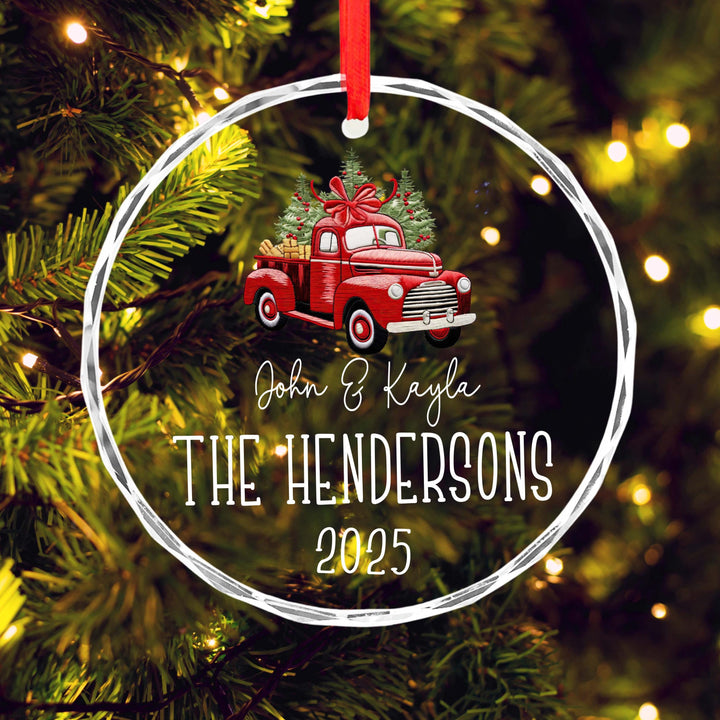 Custom Family Name Red Truck Ornament – Christmas Keepsake for Couples