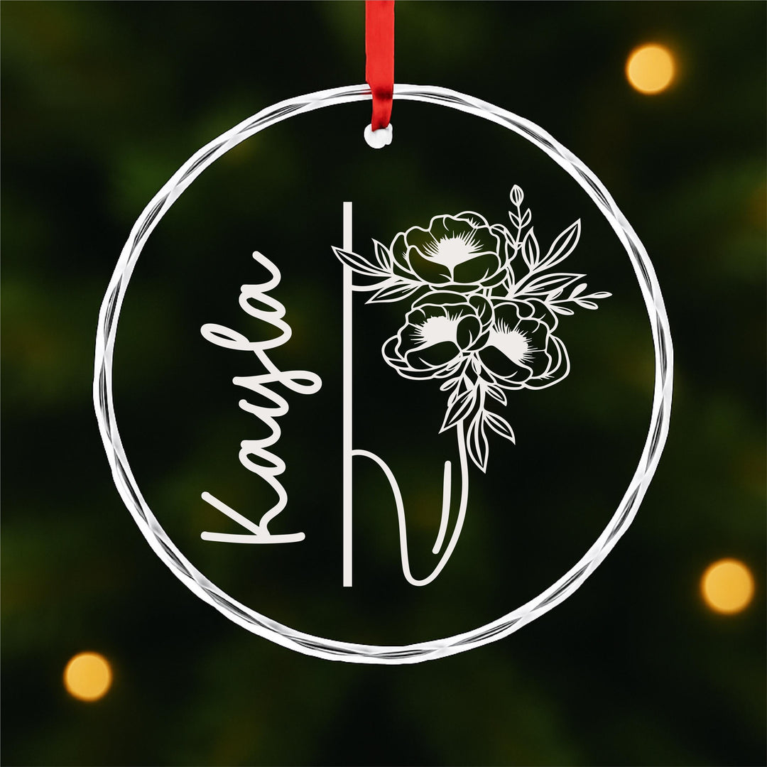 Personalized Dental Hygienist Ornament – Floral Christmas Keepsake