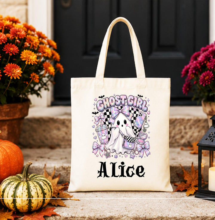Personalized Ghost Halloween Tote – Custom Name Candy Bag for Kids
