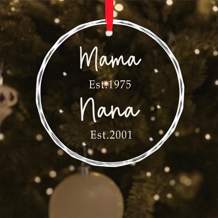 Grandma Established Ornament, Personalized Family Generations Gift, Custom Mom Nana Keepsake 2025