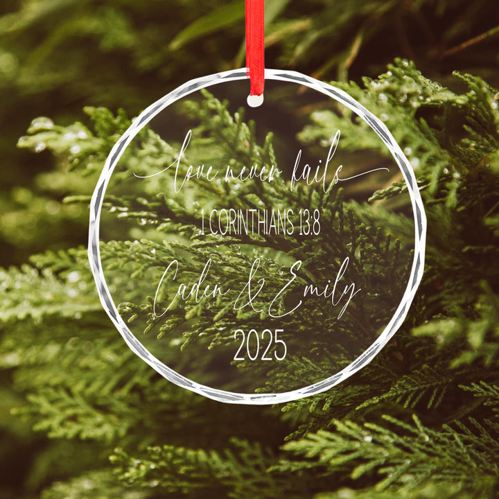 Personalized "Love Never Fails" Ornament – Engraved Couple Keepsake