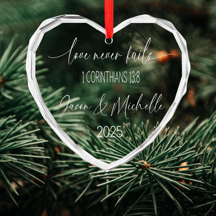Personalized "Love Never Fails" Ornament – Engraved Couple Keepsake