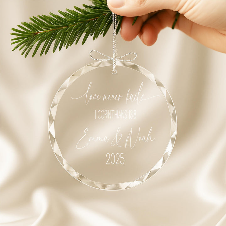 Personalized "Love Never Fails" Ornament – Engraved Couple Keepsake