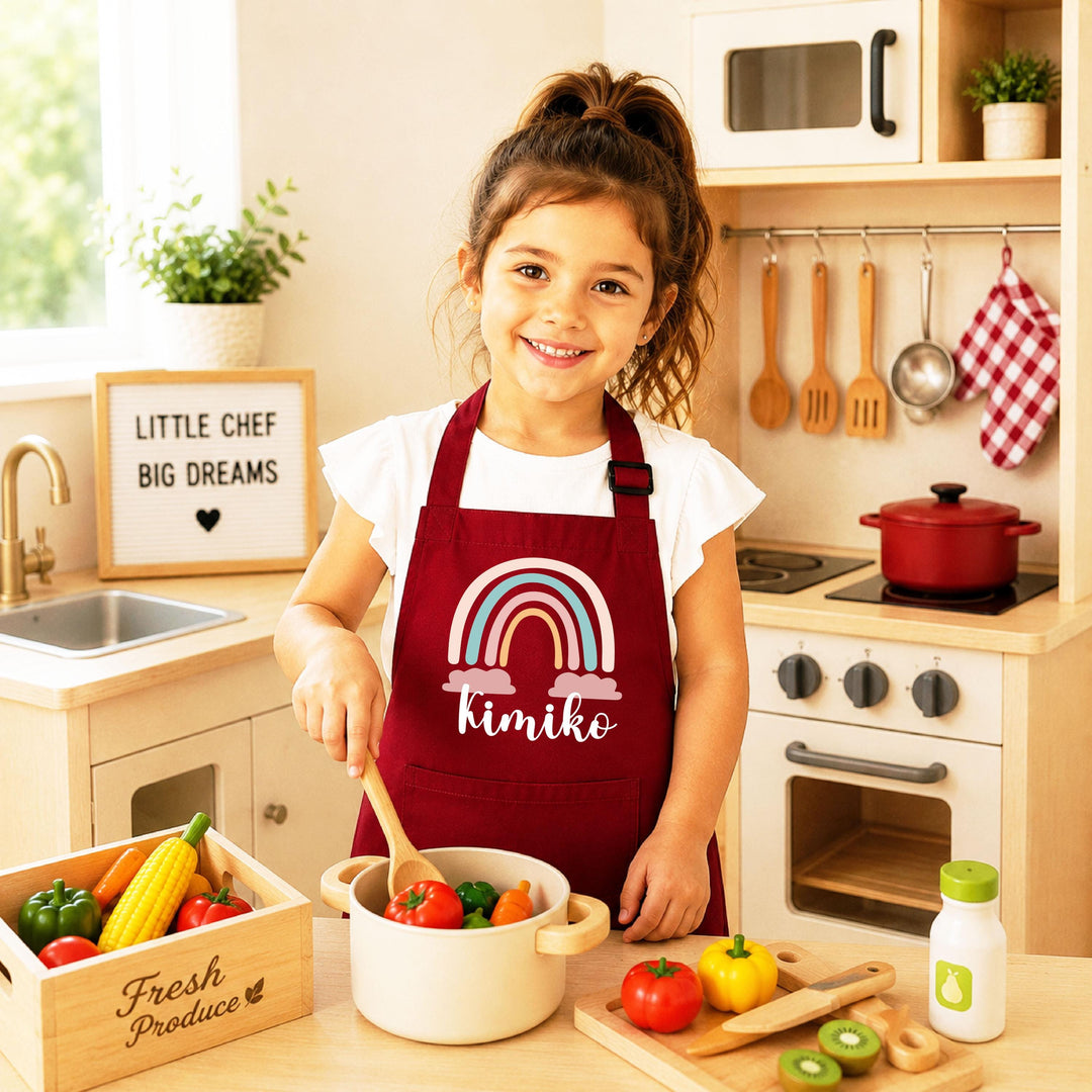 Custom Name Rainbow Apron – Holiday Gift for Girls