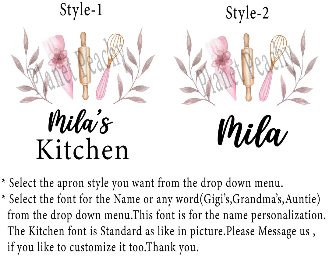 Personalized Mom Daughter Aprons, Floral Baking Utensil Apron, Custom Name Kitchen Apron, Matching Mommy Me Apron, Baking Gift
