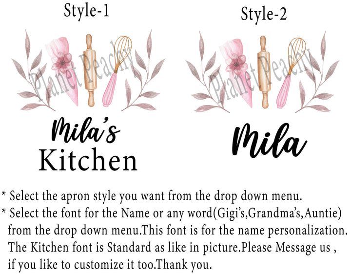 Personalized Mom Daughter Aprons, Floral Baking Utensil Apron, Custom Name Kitchen Apron, Matching Mommy Me Apron, Baking Gift