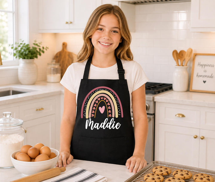 Custom Name Boho Rainbow Kids Apron – Birthday Chef Gift