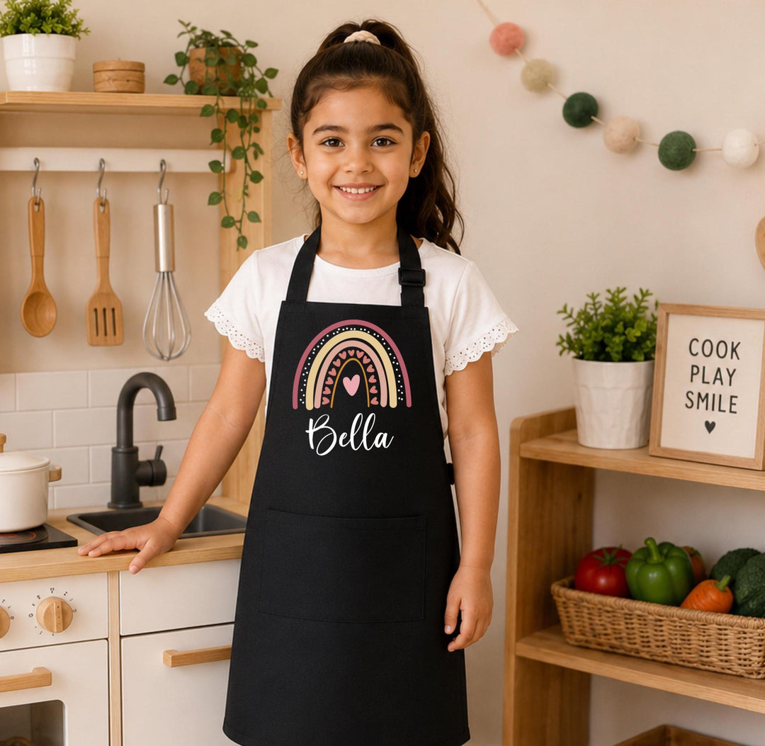Custom Name Boho Rainbow Kids Apron – Birthday Chef Gift