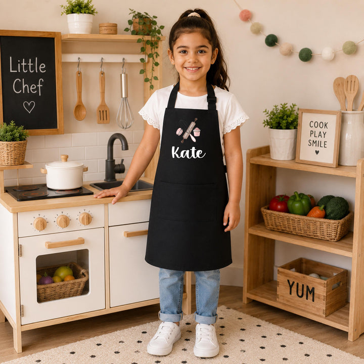 Personalized Girls Baking Apron, Custom Name Kids Apron, Cupcake Macaron Baking Design, Sisters Apron, Little Chef Gift