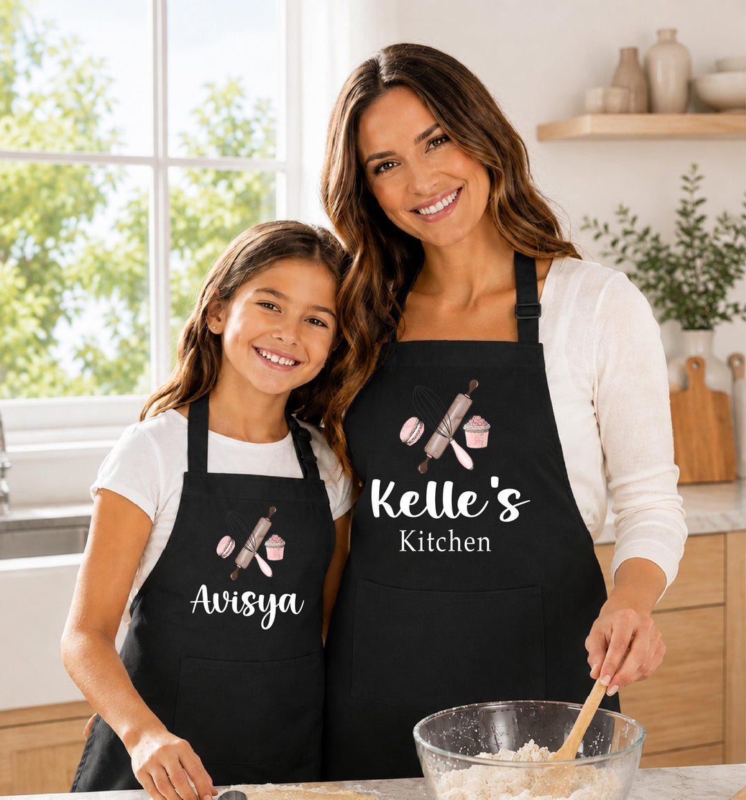 Personalized Girls Baking Apron, Custom Name Kids Apron, Cupcake Macaron Baking Design, Sisters Apron, Little Chef Gift