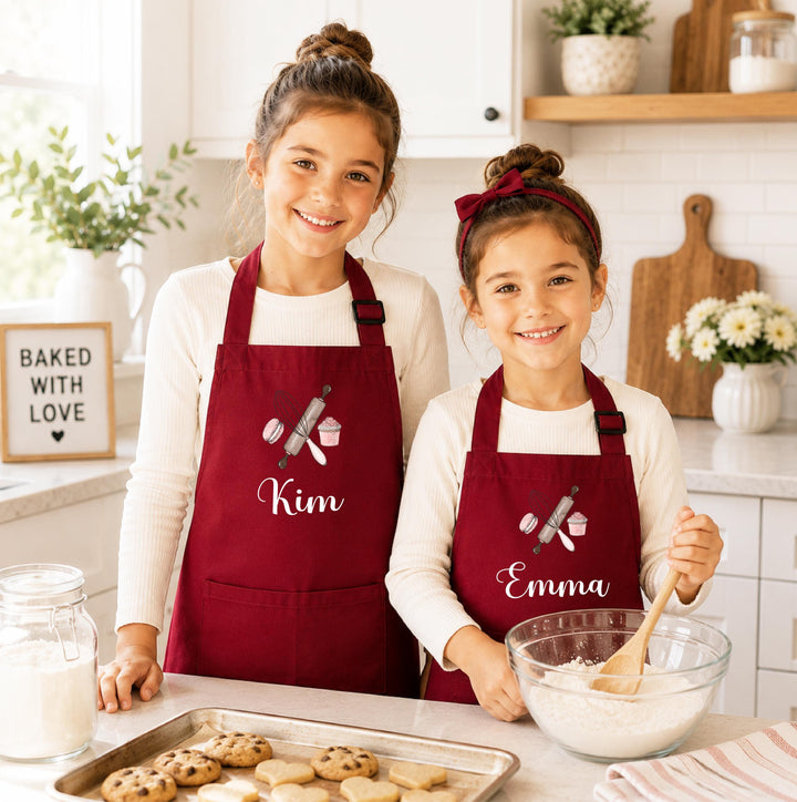 Personalized Girls Baking Apron, Custom Name Kids Apron, Cupcake Macaron Baking Design, Sisters Apron, Little Chef Gift
