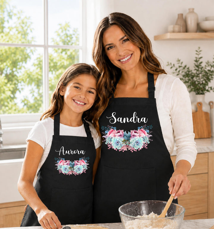 Custom Name Watercolor Floral Apron for Girls – Granddaughter Gift