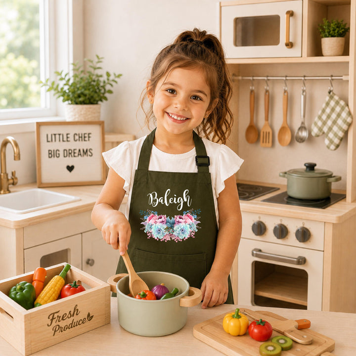 Custom Name Watercolor Floral Apron for Girls – Granddaughter Gift