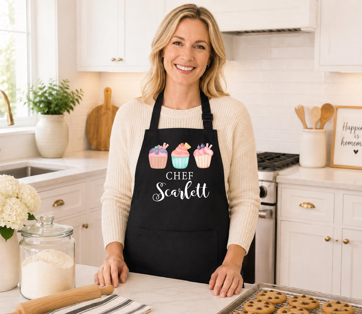 Custom Name Cupcake Trio Baking Apron – Mommy & Me Set