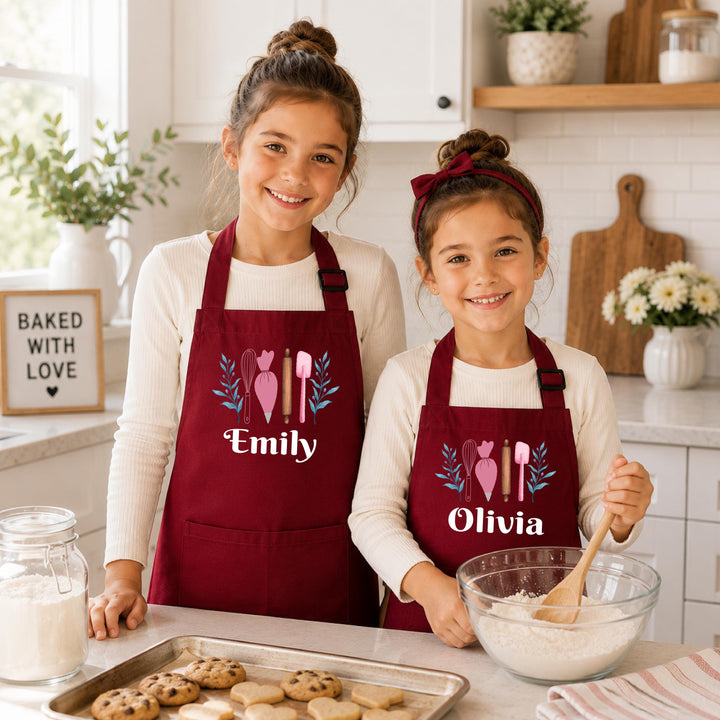 Personalized Mom Daughter Aprons, Lavender Floral Baking Set, Custom Name Kitchen Gift