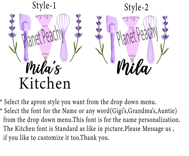 Personalized Girls Baking Apron, Lavender Baking Utensil Apron, Custom Name Kids Apron, Mom Daughter Matching Aprons, Little Baker Gift